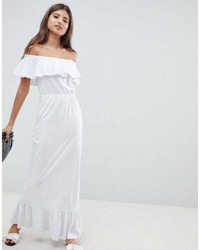 ASOS Off Shoulder Maxi Sundress With Tiered Skirt - White