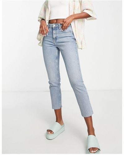 TOPSHOP Cropped Mid Rise With Raw Hems Straight Jean - Blue