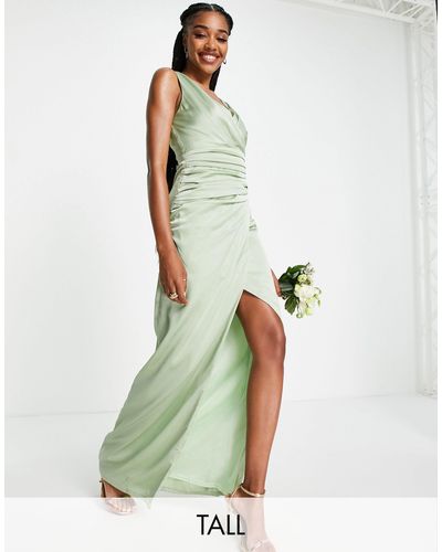 Liquorish Bridesmaid Satin Wrap Front Maxi Dress - Green