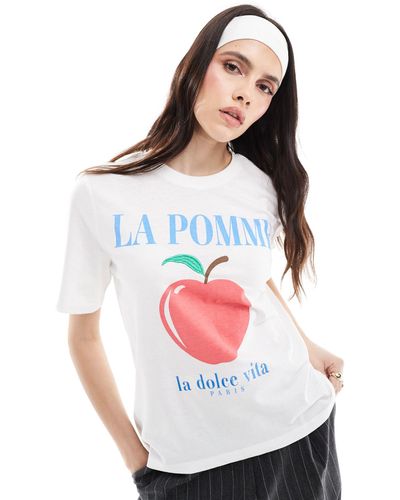 ONLY Boxy T-shirt With Pomme Print - White