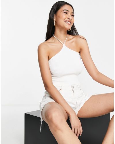 TOPSHOP Knitted Halter Neck Top - White