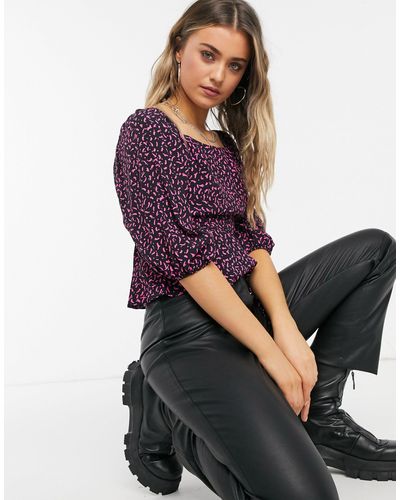 New Look Square Neck Textured Top - Black