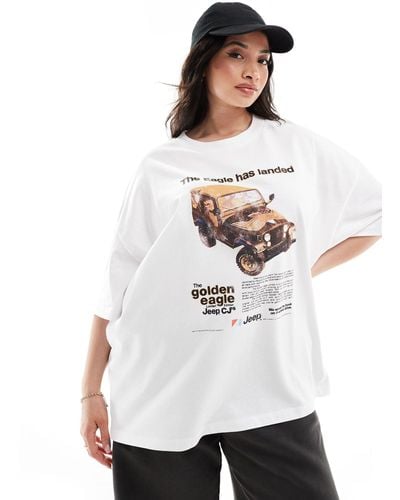 ASOS Asos Design Curve Oversized T-shirt With Eagle Jeep Licence Graphic - White