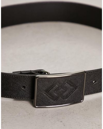 ASOS Leather Embossed Buckle Belt - Black