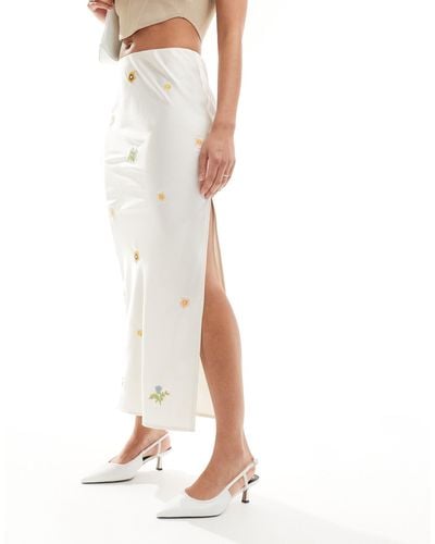 emory park Satin Slip Midi Skirt With Ditsy Floral - White