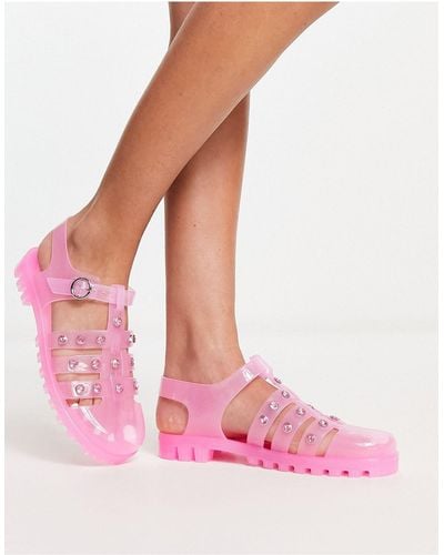 Collusion Clear Rubber Diamante Jelly Shoes - Pink