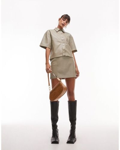TOPSHOP Co-ord Leather Look Mini Skirt - Natural