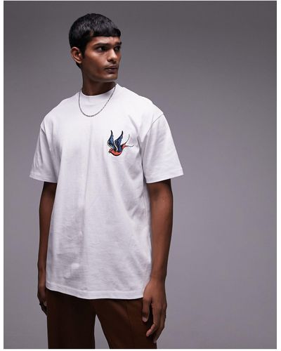 TOPMAN Camiseta blanca extragrande con bordado - Morado