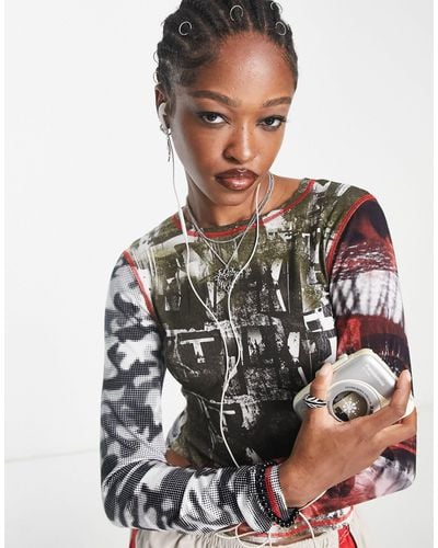 Jaded London Fitted Long Sleeve Top With Mix Graphic - Multicolour