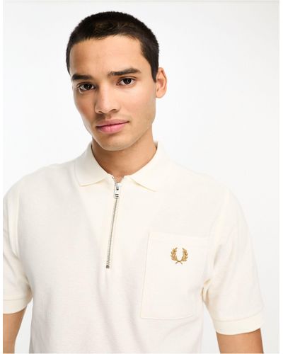 Fred Perry Textured Zip Neck Polo Shirt - White