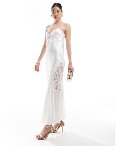ASOS Satin Lace Applique Cami Strap Midi Dress - White