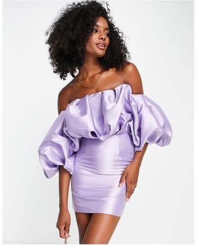 ASOS Blouson Off Shoulder Mini Dress - Purple