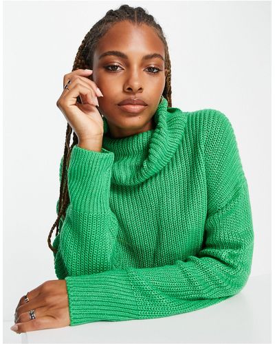 ONLY Esclusiva - maglione taglio lungo acceso con collo alto - Verde