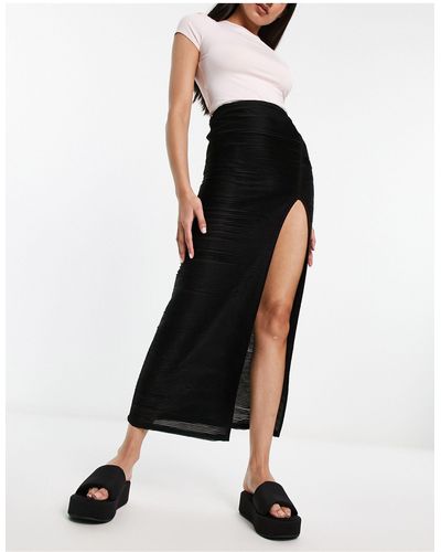 AsYou Split Hem Textured Maxi Skirt - Black