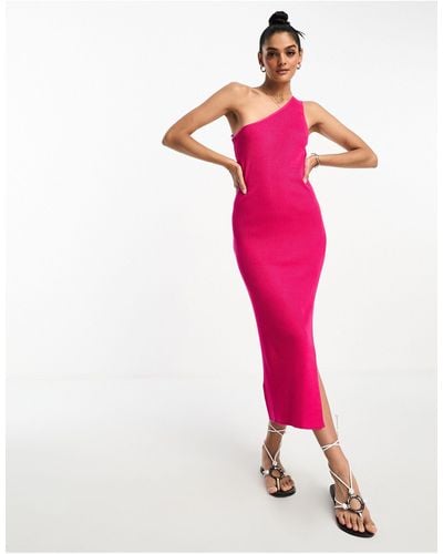Mango One Shoulder Ribbed Bodycon Dress - Pink