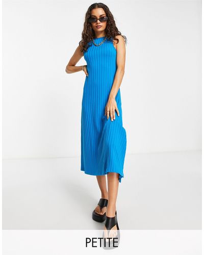 Topshop Unique Premium - Jersey Midi-jurk Met Brede Ribbels - Blauw