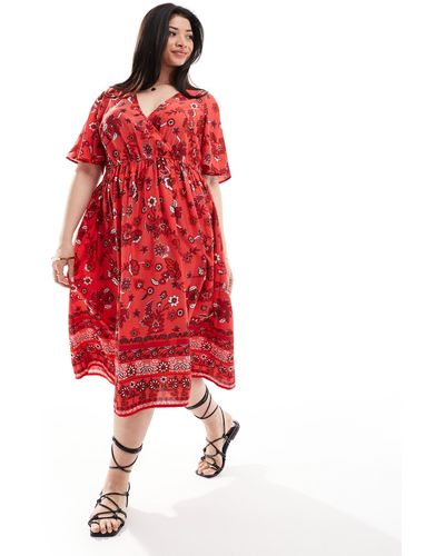Yours Puff Sleeve Floral Maxi Dress - Red