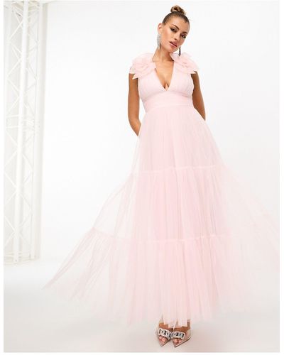 LACE & BEADS Rose Shoulder Midaxi Dress - Pink