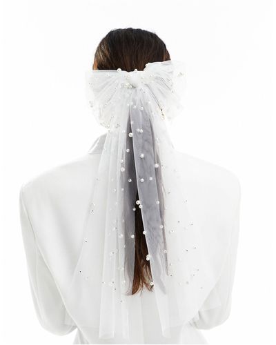 South Beach Bridal Pearl Embellished Bow - White