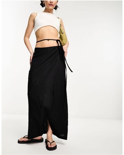 Weekday Fold Linen Blend Midi Skirt - Black