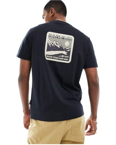 Napapijri Gouin - t-shirt nera con stampa grafica sul retro - Blu