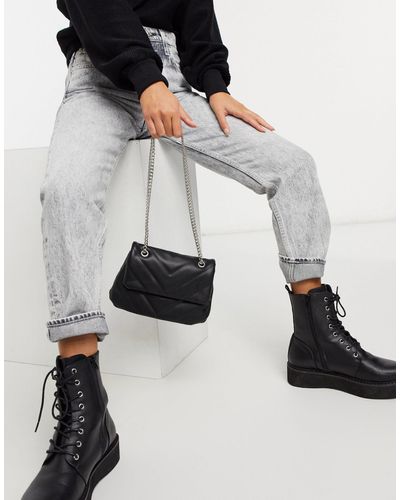 Bershka Quilted Shoulder Bag With Chain - Black