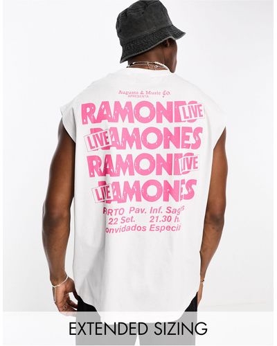 ASOS Oversized Vest With Ramones Prints - Pink