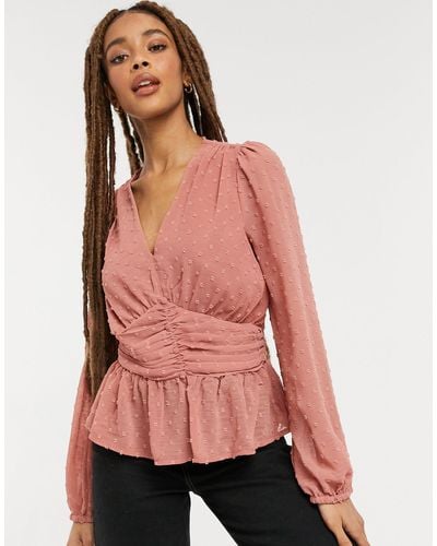 New Look Dobby Ruched Front Blouse - Pink
