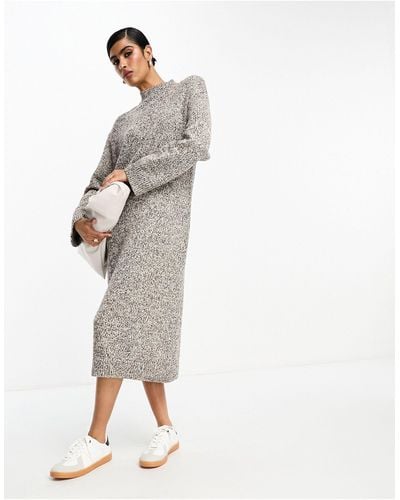 SELECTED Femme Mottled Knitted Sweater Mini Dress - White