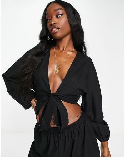 South Beach Exclusive Tie Up Beach Top Co-ord - Black