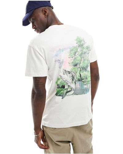 Abercrombie & Fitch Camiseta blanco con bolsillo y estampado en la espalda "yellowstone river"