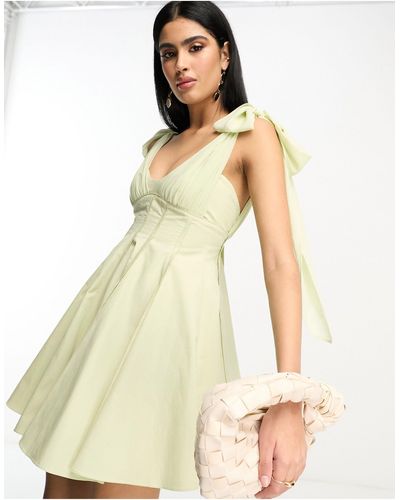 ASOS Bow Shoulder Mini Dress With Pleat Waist - White