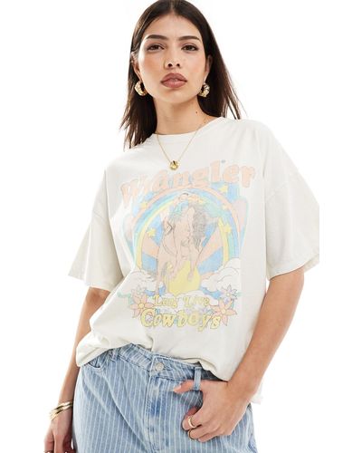 Wrangler Girlfriend - t-shirt à logo et motif cowboy sur le devant - vintage - Blanc