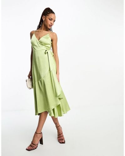 Style Cheat Cami Wrap Satin Midi Dress - Green