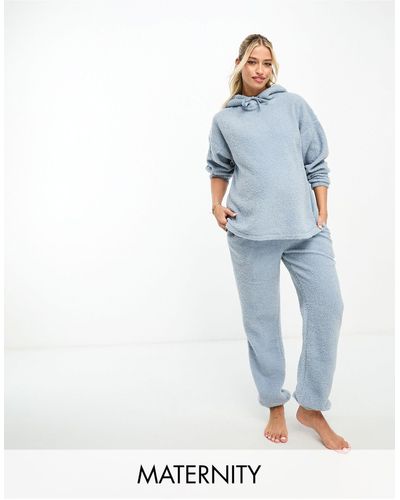 ASOS Asos Design Maternity Cozy Lounge Borg Hoodie & Sweatpants Set - Blue