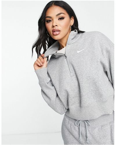 Nike Phoenix Fleece Cropped Quarter Zip Sweatshirt - Grey