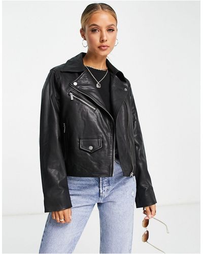 SELECTED Femme Ultimate Real Leather Jacket With Quilted Lining - Black