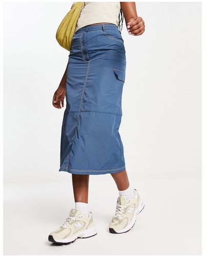 Daisy Street Y2k Midi Cargo Skirt - Blue