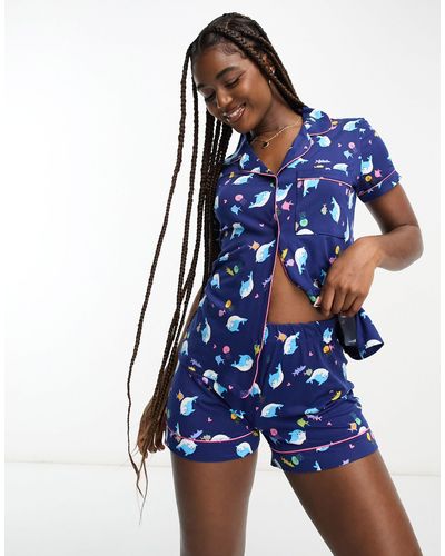 Chelsea Peers Pijama corto con estampado alegre - Azul