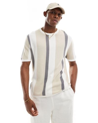 Bershka Knit Stripe T-shirt - White