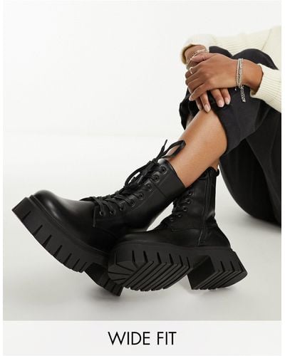 ASOS Wide Fit Anchor Chunky Lace Up Boots - Black