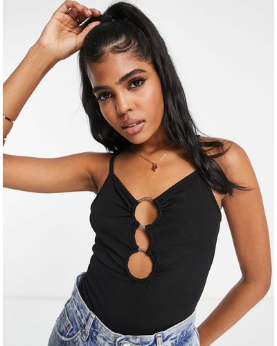New Look Ring Detail Cut Out Bodysuit - Black