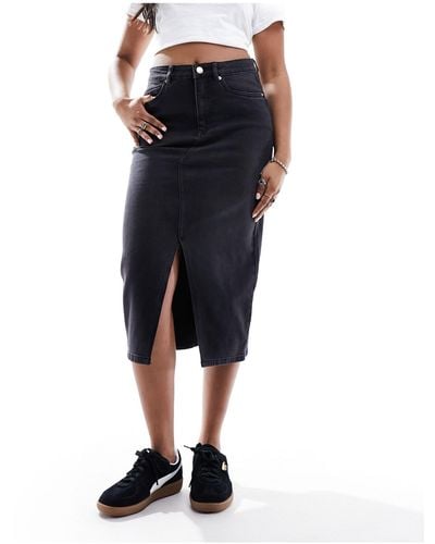 Vero Moda Denim Midaxi Skirt With Front Split - Black