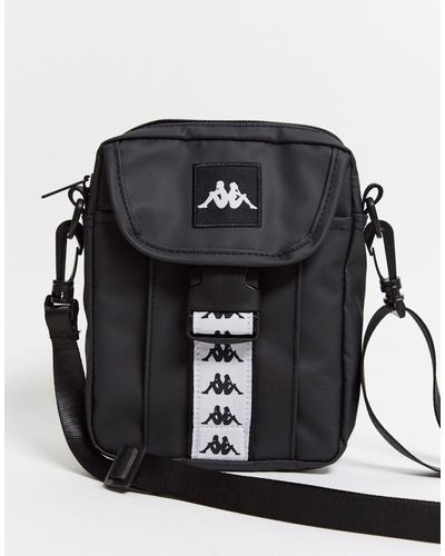 Kappa Vinyl Crossbody Bag With Logo - Black