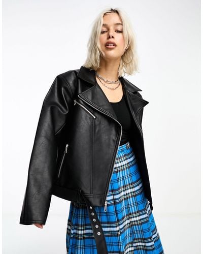 Collusion Ultimate Faux Leather Oversized Biker Jacket - Blue