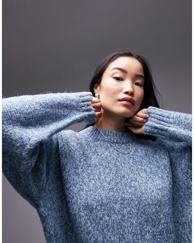 TOPSHOP Knitted Boxy Space Dye Jumper - Blue