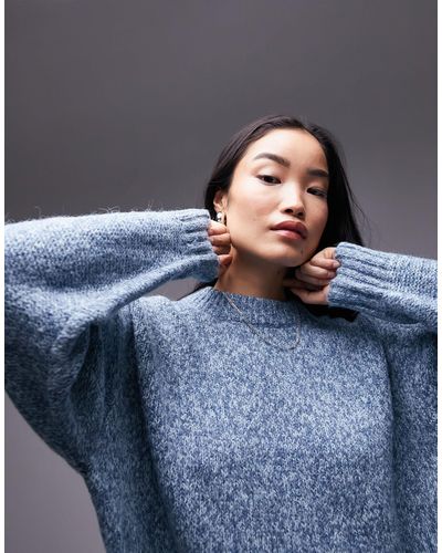 TOPSHOP Knitted Boxy Space Dye Sweater - Blue