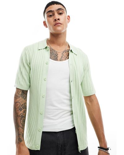 ASOS Lightweight Rib Knit Button Up Polo - Green