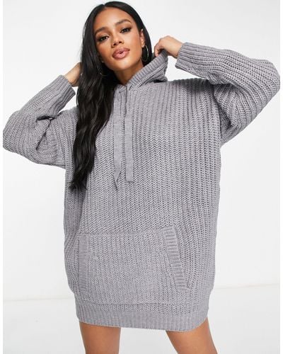 Missguided Oversized Hoodie Dress - Gray