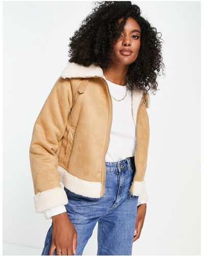 Monki Faux Suede And Shearling Jacket - Blue